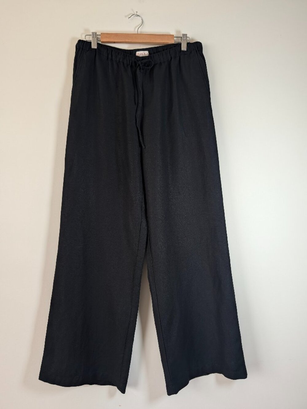Linen Blend Merona Black Pants M Elastic Waist Wide Leg